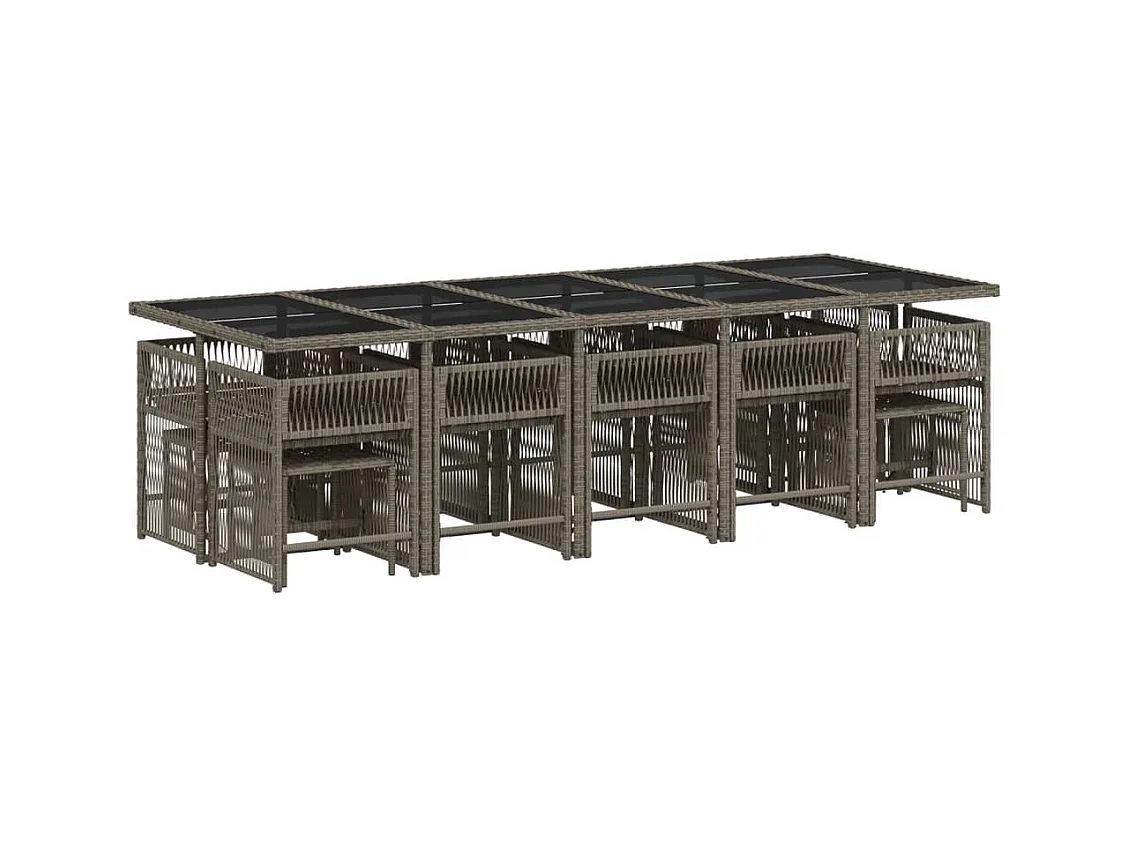 Laura Lucía  Ensemble à manger de jardin 15 pcs coussins gris résine tressée