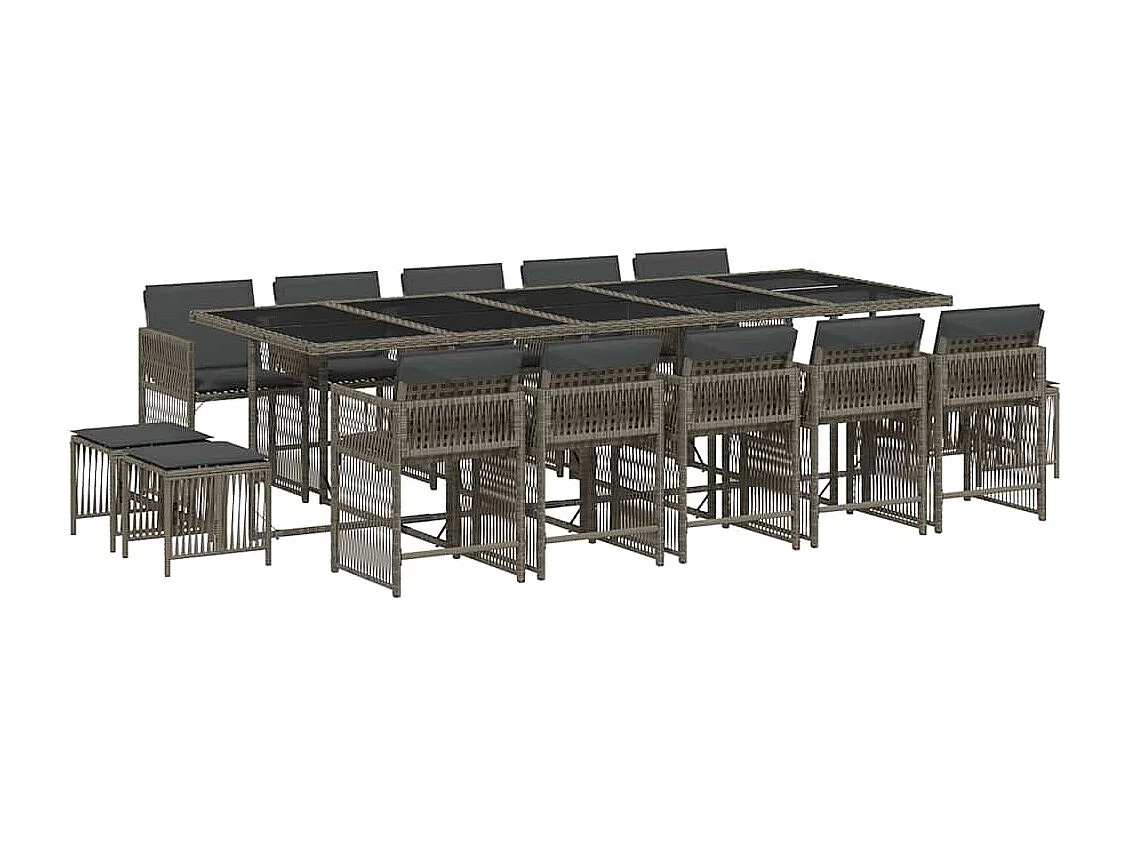 Laura Lucía  Ensemble à manger de jardin 15 pcs coussins gris résine tressée