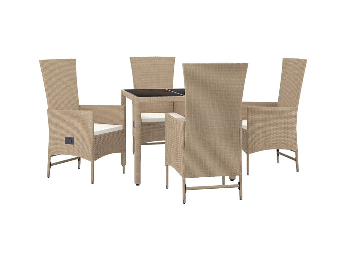 Briena  5-delige Tuinset met kussens poly rattan beige