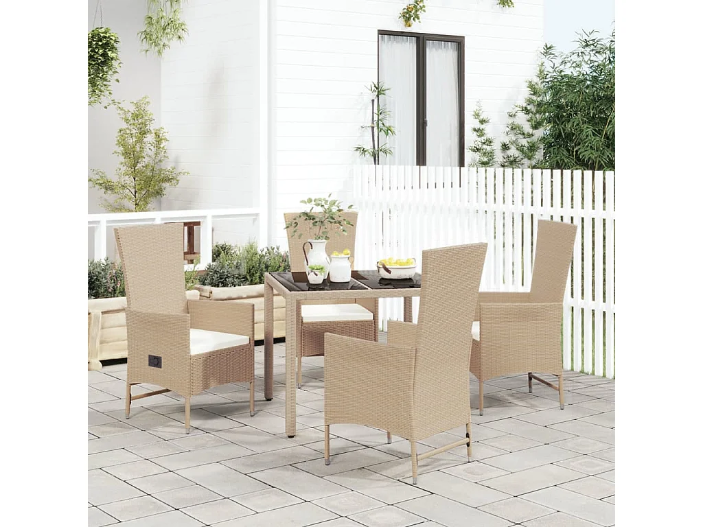 Briena  Ensemble à manger de jardin avec coussins 5pcs Beige poly rotin