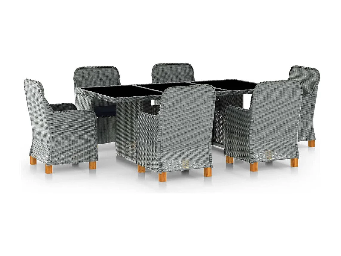 Horsham  Set comedor jardín 7 pzas y cojines ratán sintético gris claro