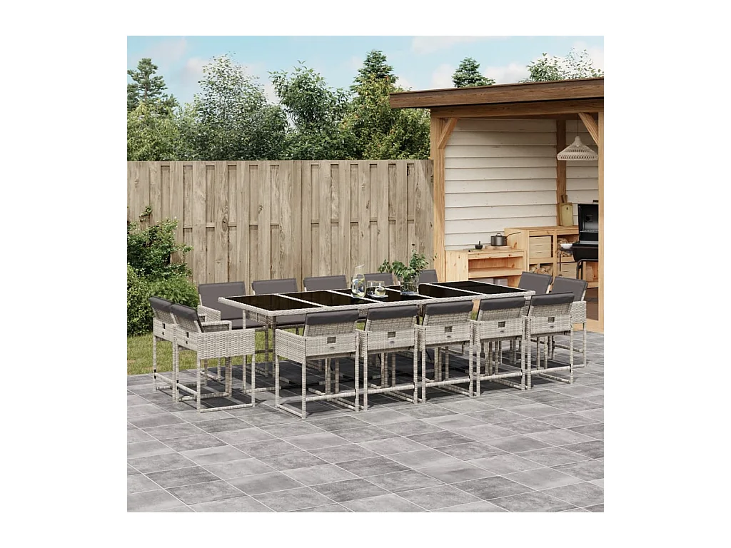 Brienne  Ensemble à manger de jardin et coussins 15 pcs gris clair rotin