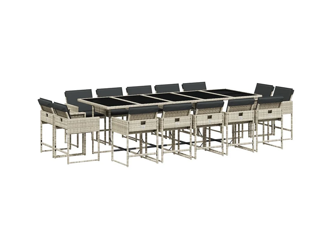 Brienne  Ensemble à manger de jardin et coussins 15 pcs gris clair rotin