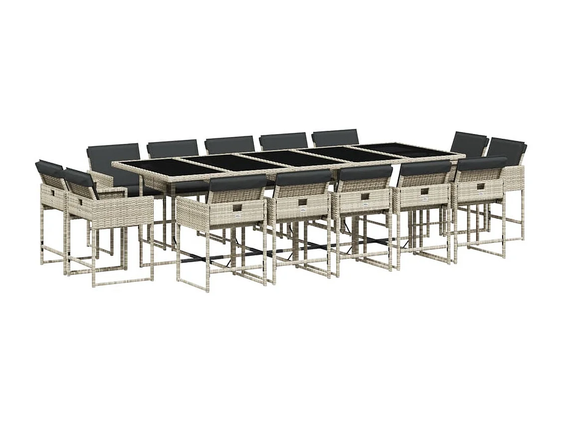 Brienne  Ensemble à manger de jardin et coussins 15 pcs gris clair rotin