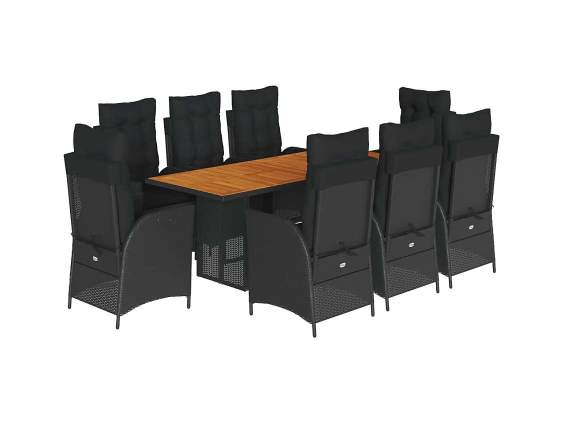 La Palma  Ensemble à manger de jardin 9pcs coussins noir résine tressée