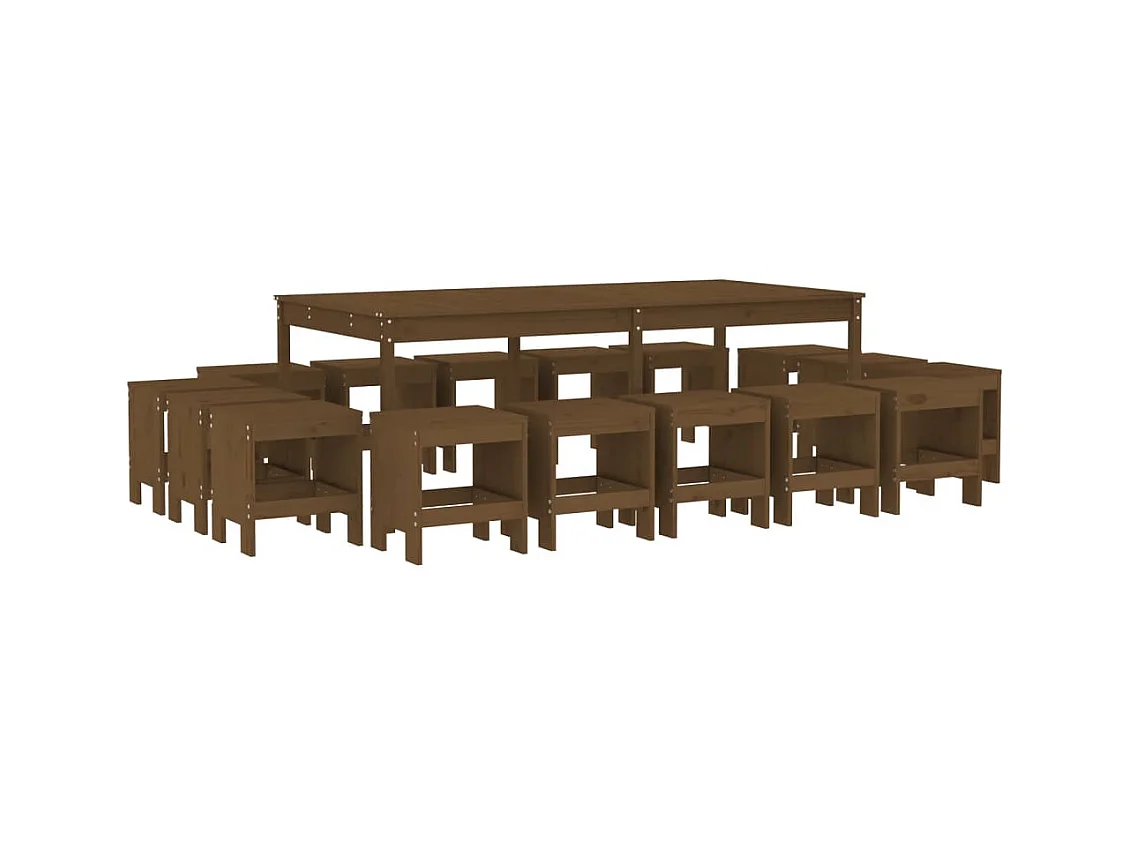 Louis-Philippe-Francis  Set de comedor de jardín 17 pzas madera maciza pino marrón miel
