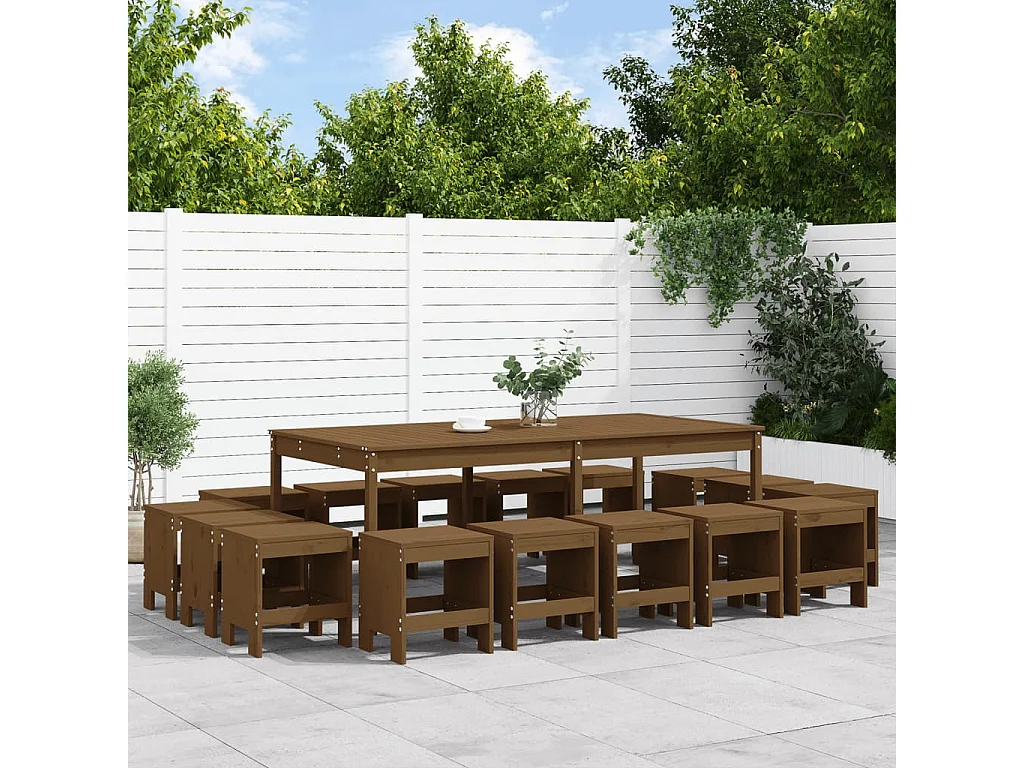 Louis-Philippe-Francis  Ensemble à manger de jardin 17 pcs marron miel bois pin massif