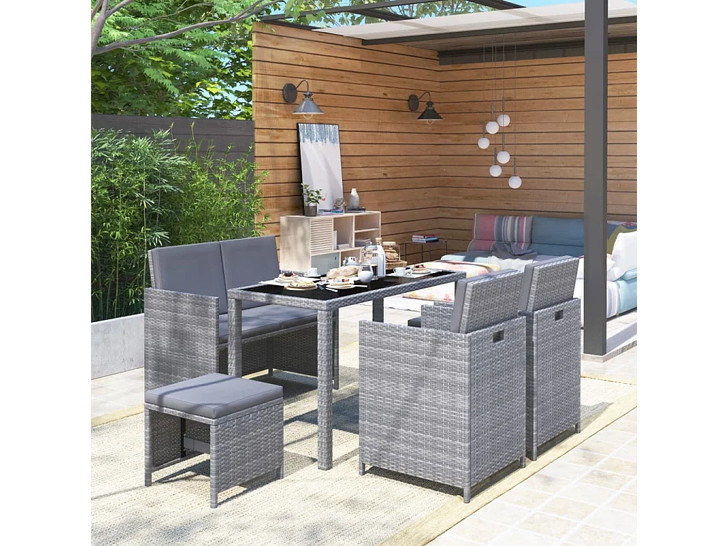 Sylara  Ensemble à manger d'extérieur 6pcs coussins Résine tressée Gris