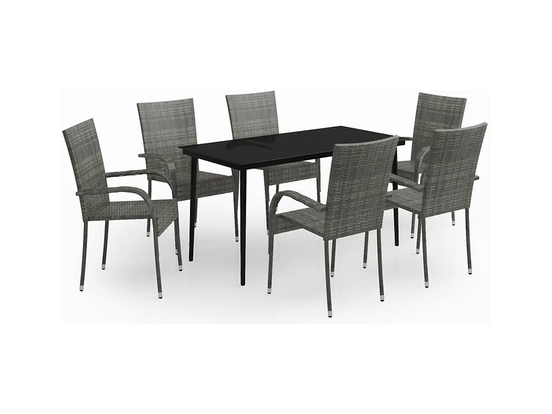 Boiling Springs  Ensemble à manger de jardin 7 pcs Gris et noir