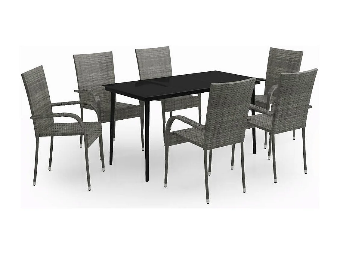 Boiling Springs  Ensemble à manger de jardin 7 pcs Gris et noir