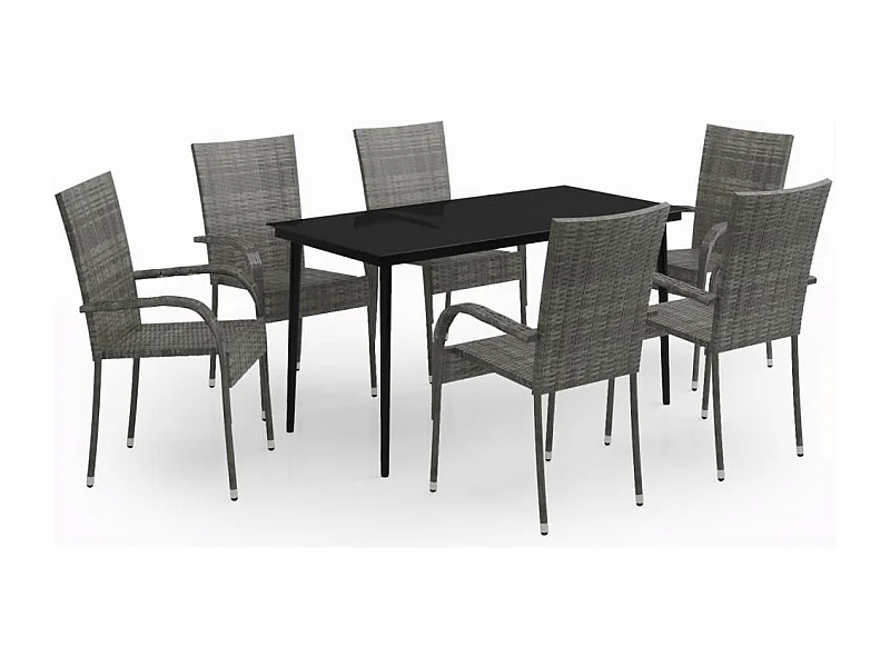 Boiling Springs  Ensemble à manger de jardin 7 pcs Gris et noir