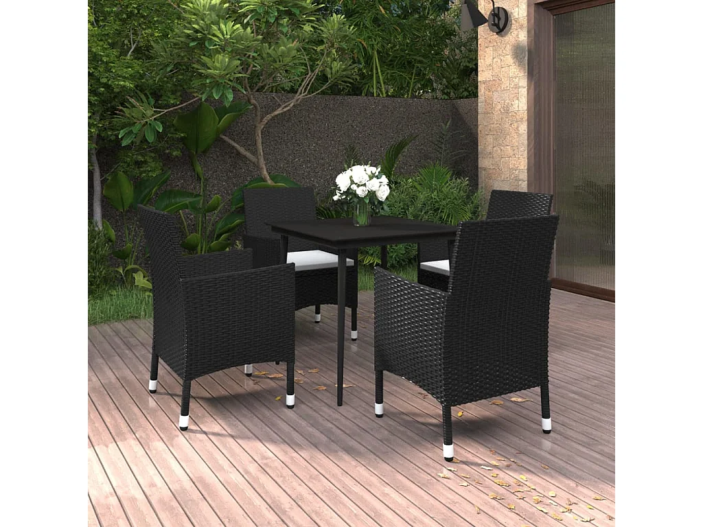 Carlinville  5-delige Tuinset met kussens poly rattan en glas