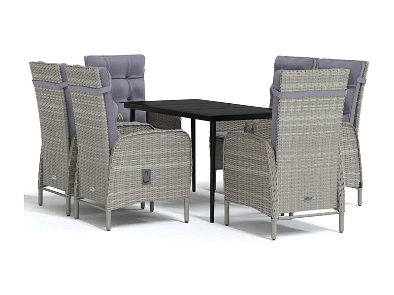 Vernon  Ensemble à manger de jardin coussins 7pcs Gris et noir