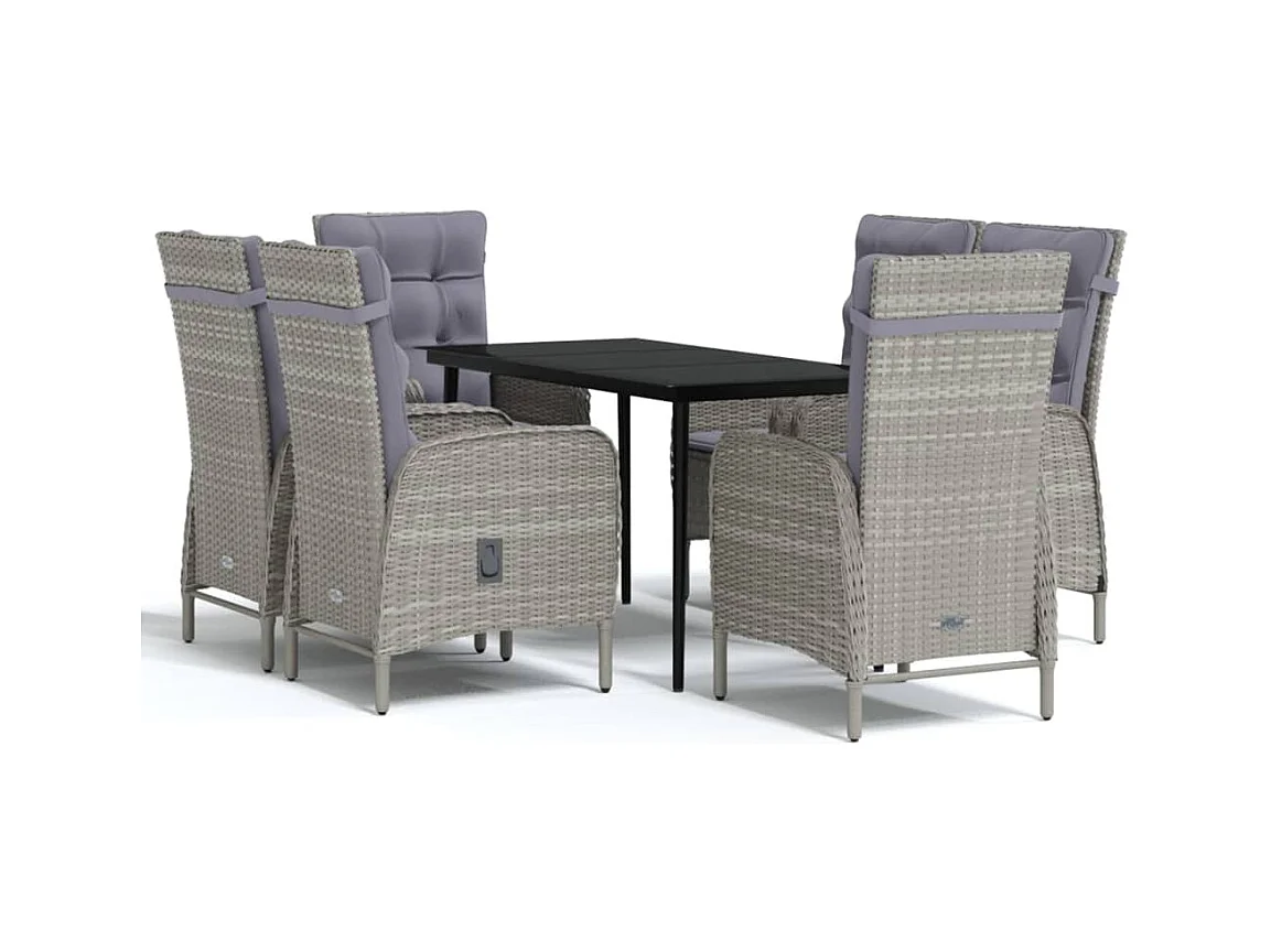 Vernon  Ensemble à manger de jardin coussins 7pcs Gris et noir