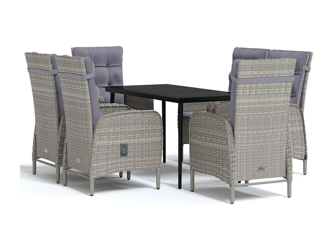 Vernon  Ensemble à manger de jardin coussins 7pcs Gris et noir