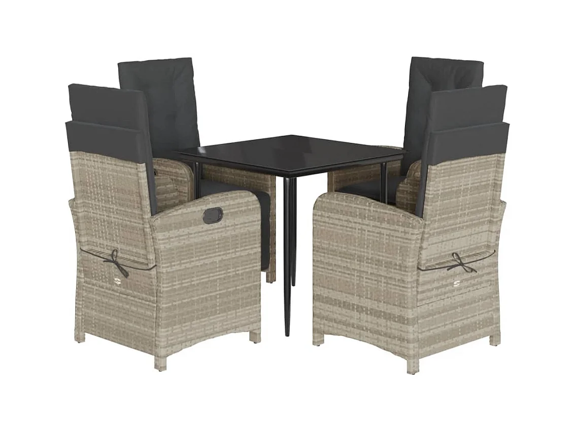 Connie  Ensemble à manger de jardin et coussins 5 pcs gris clair rotin