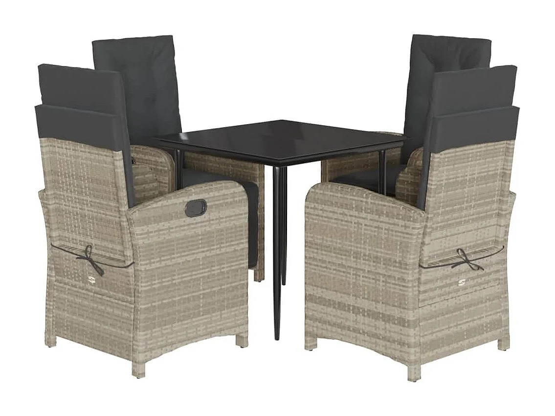 Connie  5-delige Tuinset met kussens poly rattan lichtgrijs