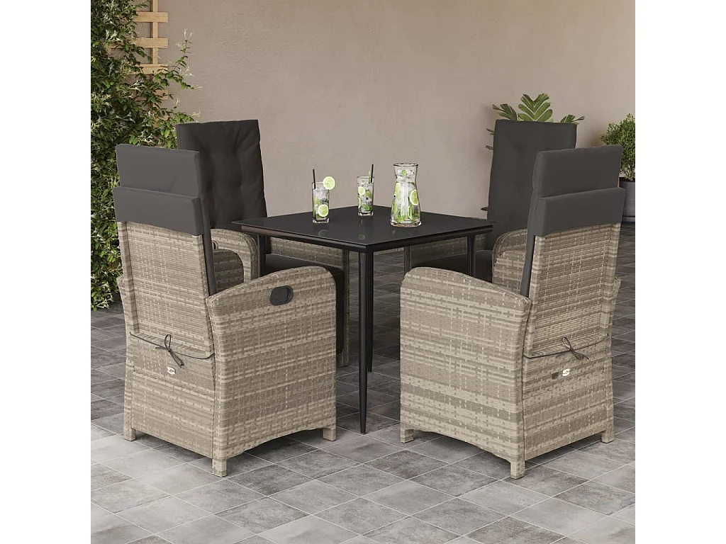 Connie  5-delige Tuinset met kussens poly rattan lichtgrijs
