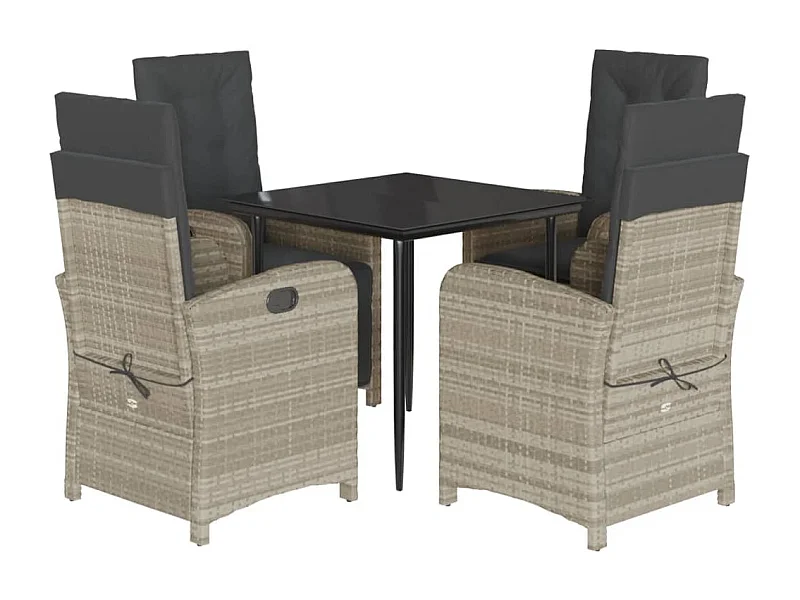 Connie  5-delige Tuinset met kussens poly rattan lichtgrijs