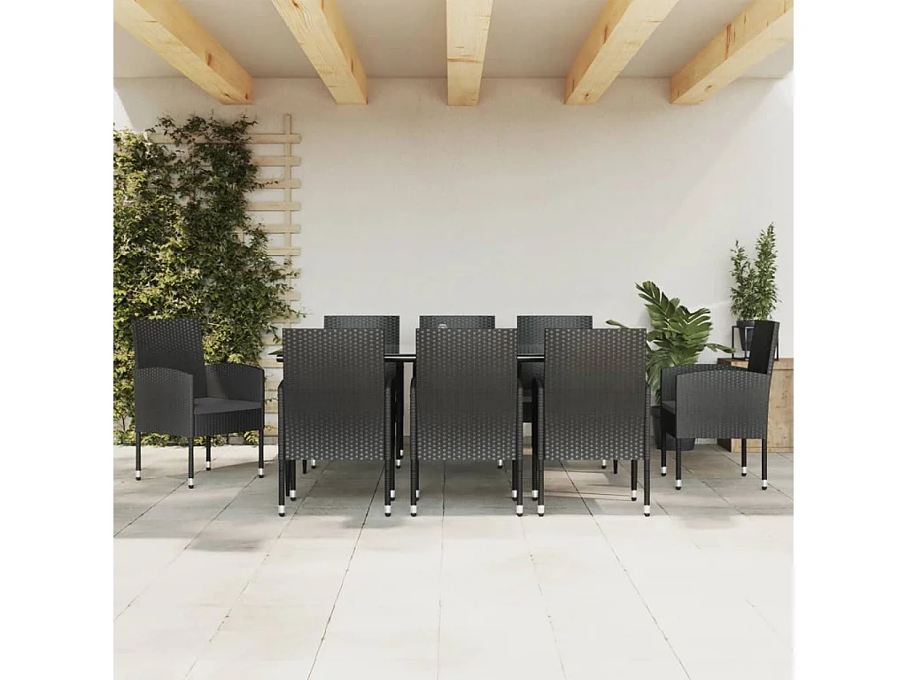 Lystrup  9-delige Tuinset poly rattan en staal zwart