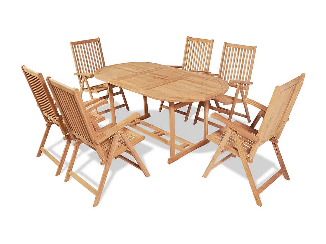 Beauregard  7-delige Tuinset met klapstoelen massief teakhout