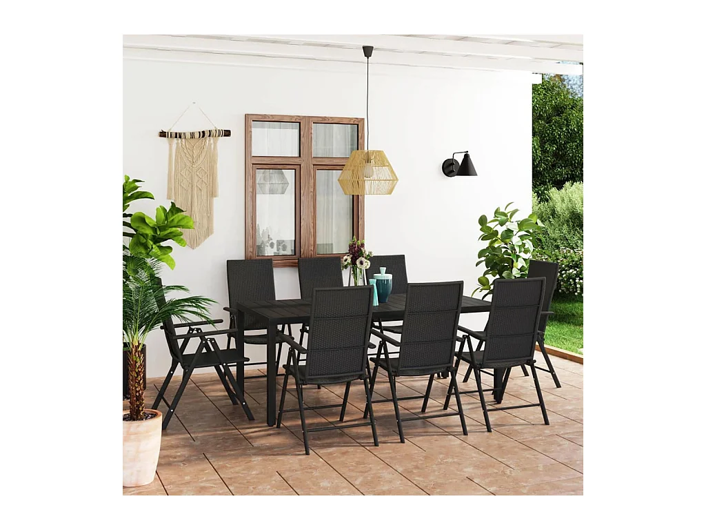 Garden Furniture -  Ensemble à manger de jardin 9 pcs noir