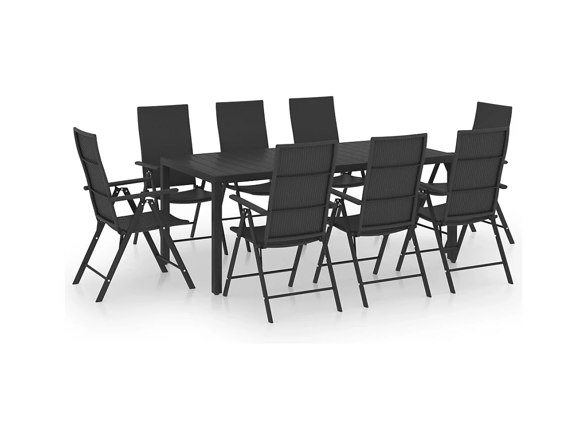 Garden Furniture -  Ensemble à manger de jardin 9 pcs noir