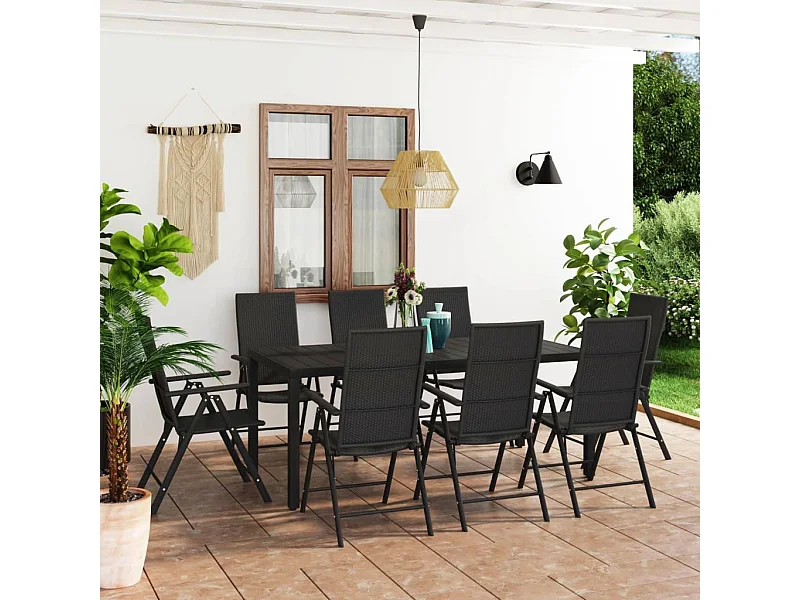 Garden Furniture -  Ensemble à manger de jardin 9 pcs noir