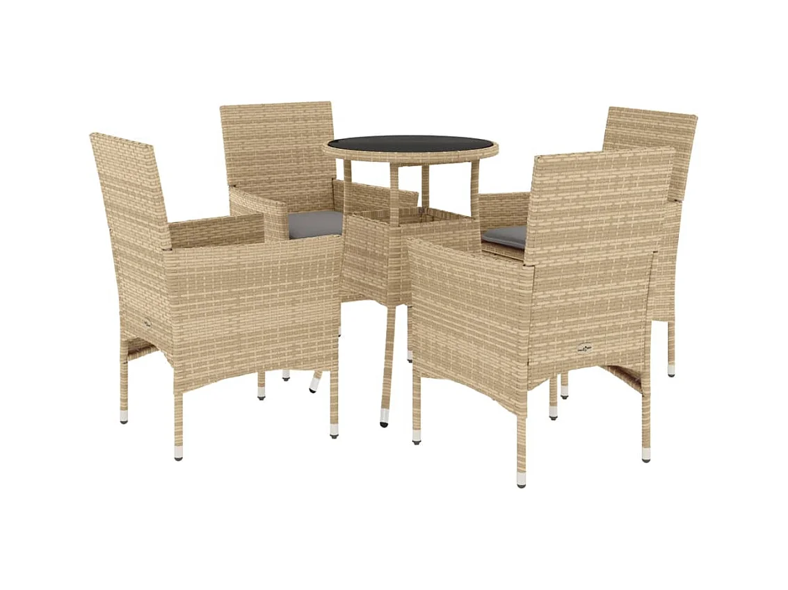 Rantasalmi  5-delige Tuinset met kussens poly rattan en glas beige