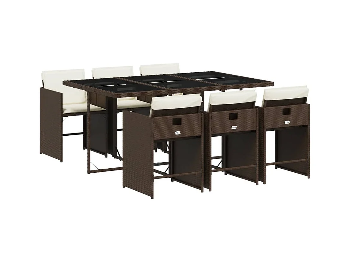 Zele  Set comedor de jardín 7 pzas con cojines ratán sintético marrón