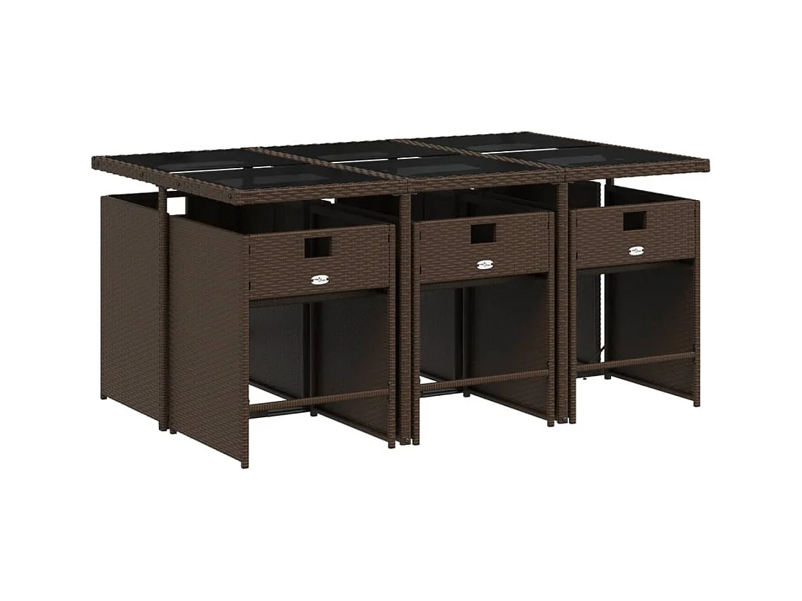 Zele  Set comedor de jardín 7 pzas con cojines ratán sintético marrón