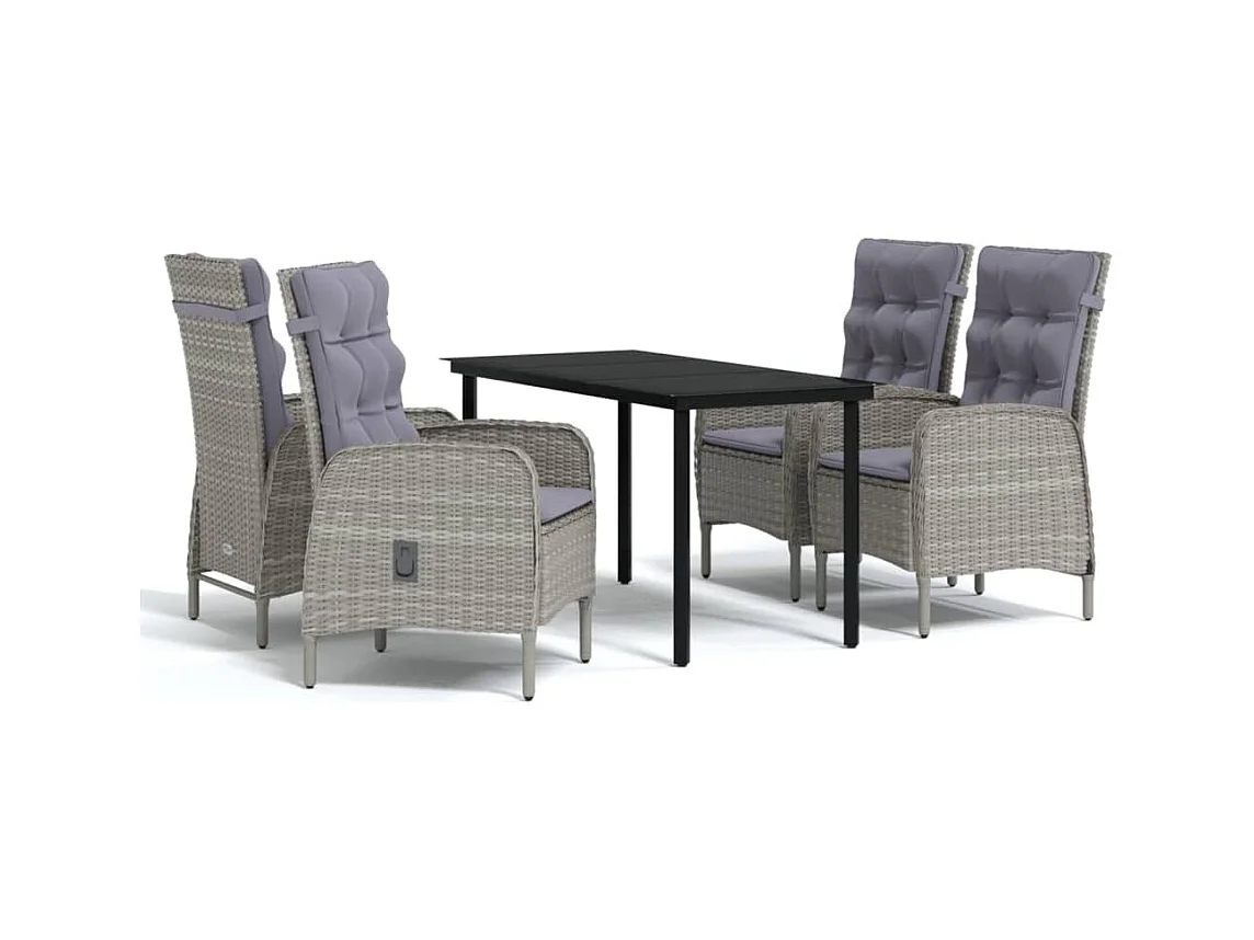 Eliseo  Ensemble à manger de jardin et coussins 5pcs Gris/noir