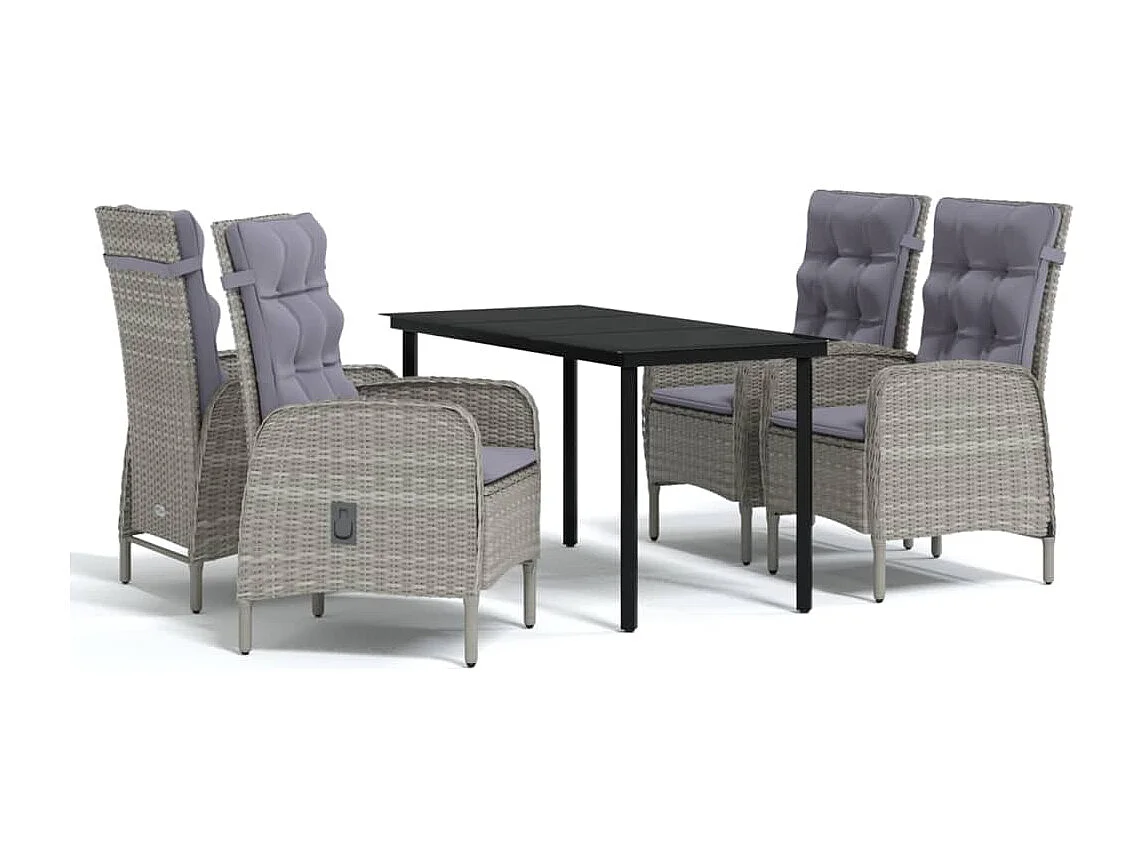 Eliseo  Ensemble à manger de jardin et coussins 5pcs Gris/noir