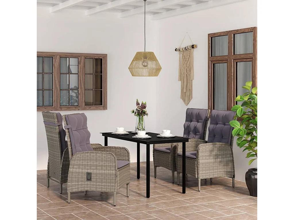 Eliseo  Ensemble à manger de jardin et coussins 5pcs Gris/noir