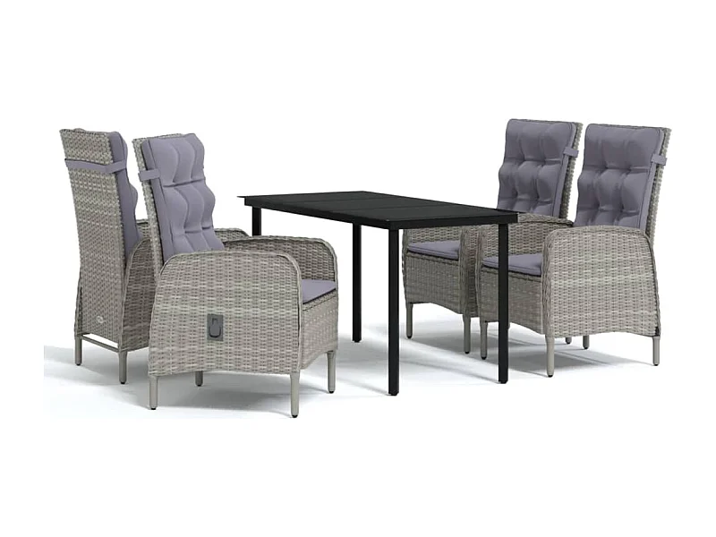 Eliseo  Ensemble à manger de jardin et coussins 5pcs Gris/noir