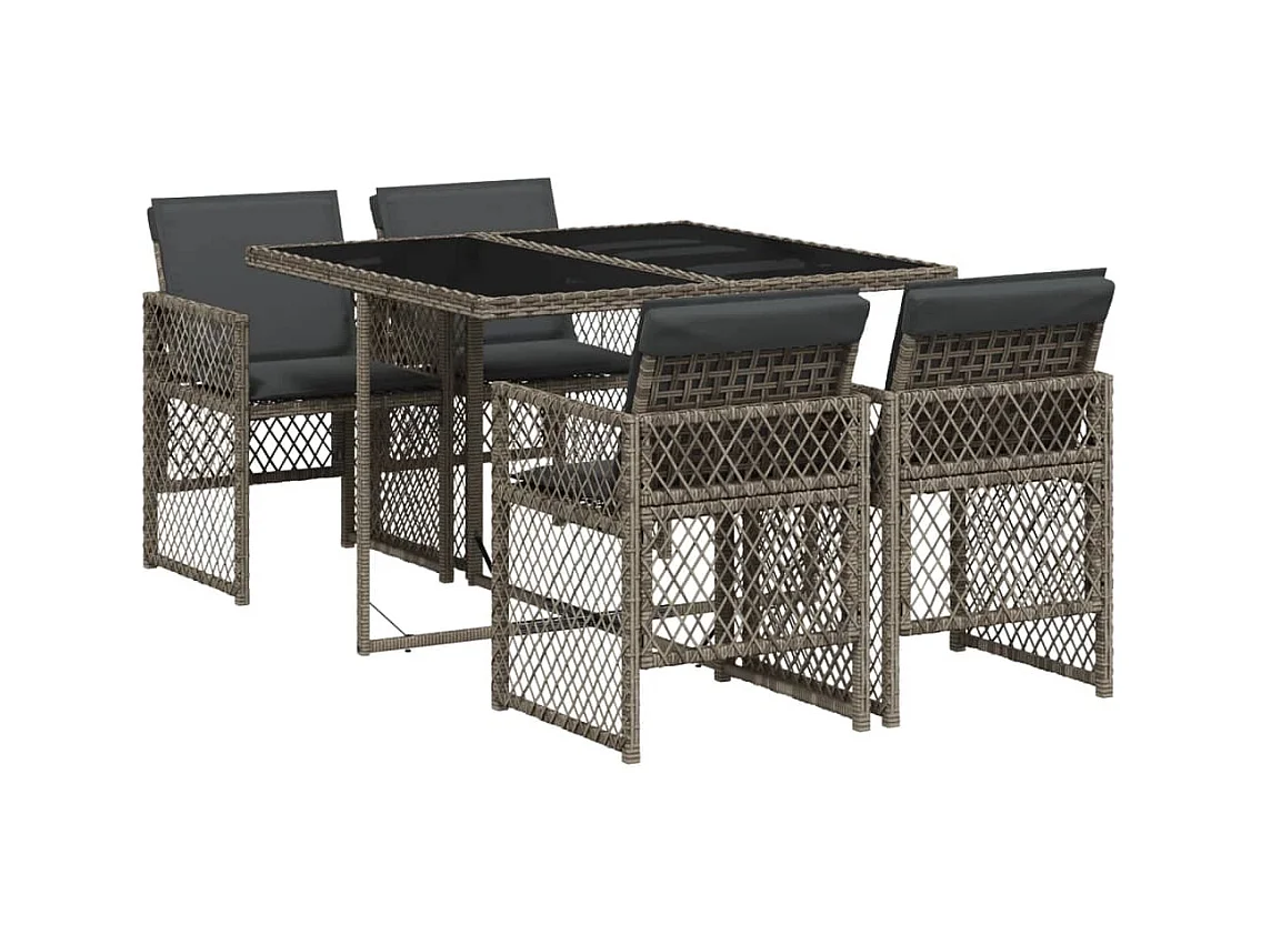 Connersville  Set comedor de jardín 5 piezas con cojines ratán sintético gris