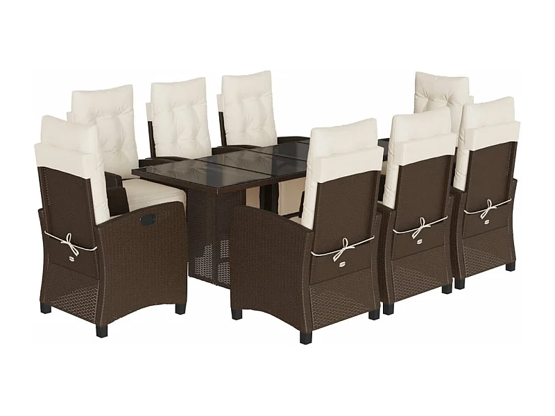 Igmar  Set comedor para jardín 9 pzas y cojines ratán sintético marrón