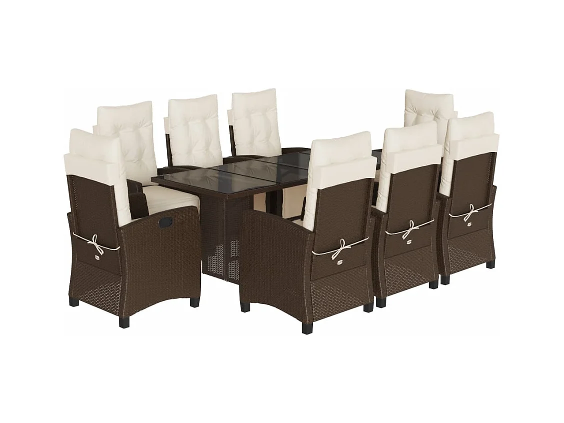 Igmar  Ensemble à manger de jardin et coussins 9 pcs marron poly rotin