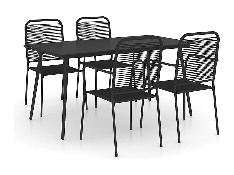 Lucien-Richard-Paul  Ensemble à manger de jardin 5 pcs Corde en coton et acier Noir