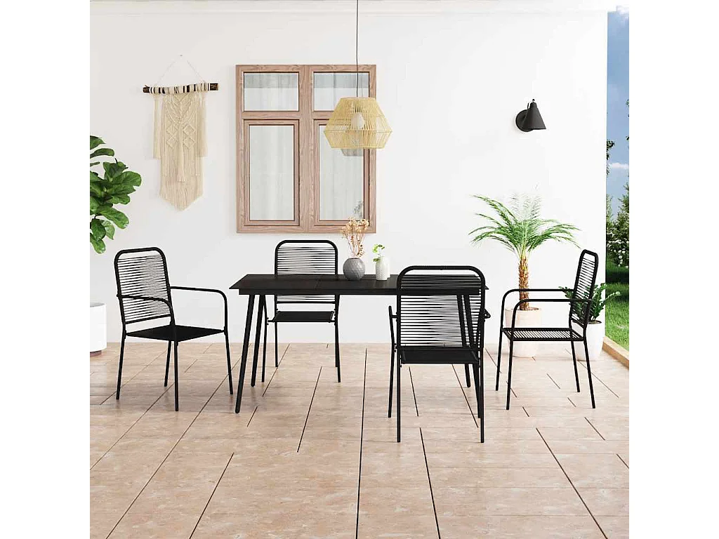 Lucien-Richard-Paul  Ensemble à manger de jardin 5 pcs Corde en coton et acier Noir