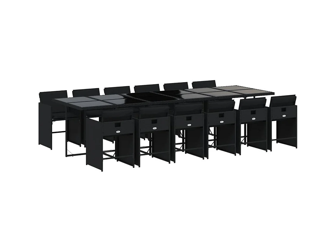 Zele  Set comedor de jardín con cojines 13 pzas ratán sintético negro