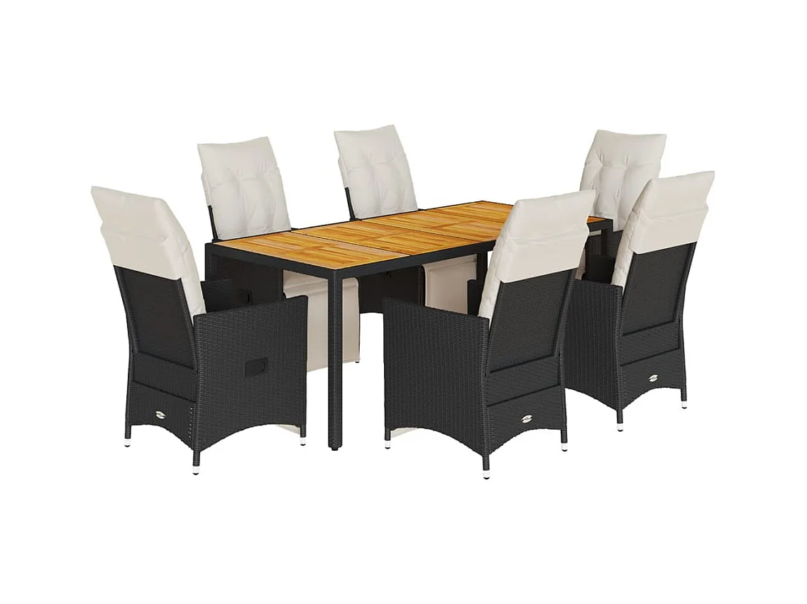Essex  Ensemble à manger de jardin coussins 7pcs Noir Résine tressée