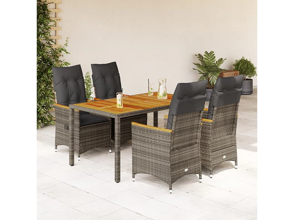 Prolenta Premium -  Set comedor de jardín 5 piezas con cojines ratán sintético gris