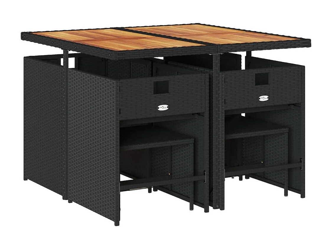 Zenn  Set de comedor de jardín 9 pzas y cojines ratán sintético negro