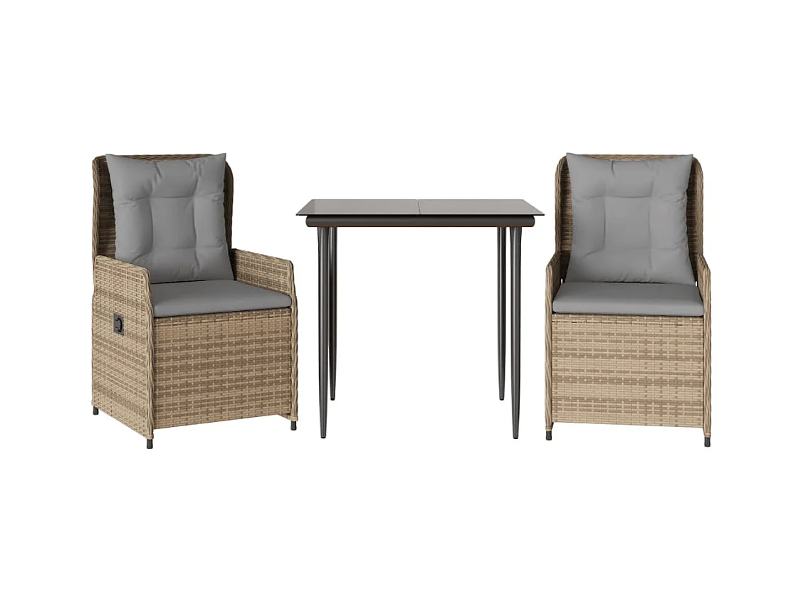 Tilly  Ensemble à manger de jardin et coussins 3 pcs Beige poly rotin