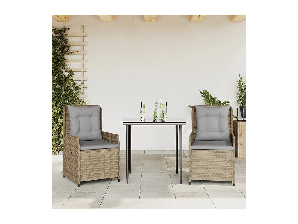 Tilly  Ensemble à manger de jardin et coussins 3 pcs Beige poly rotin