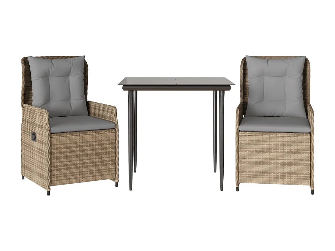 Tilly  Set comedor de jardín 3 pzas con cojines ratán sintético beige