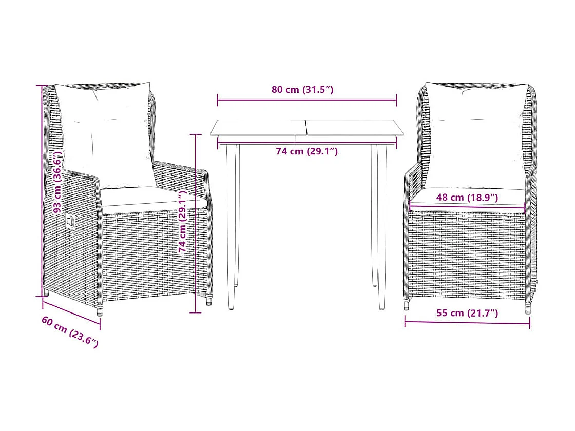 Tilly  Set comedor de jardín 3 pzas con cojines ratán sintético beige