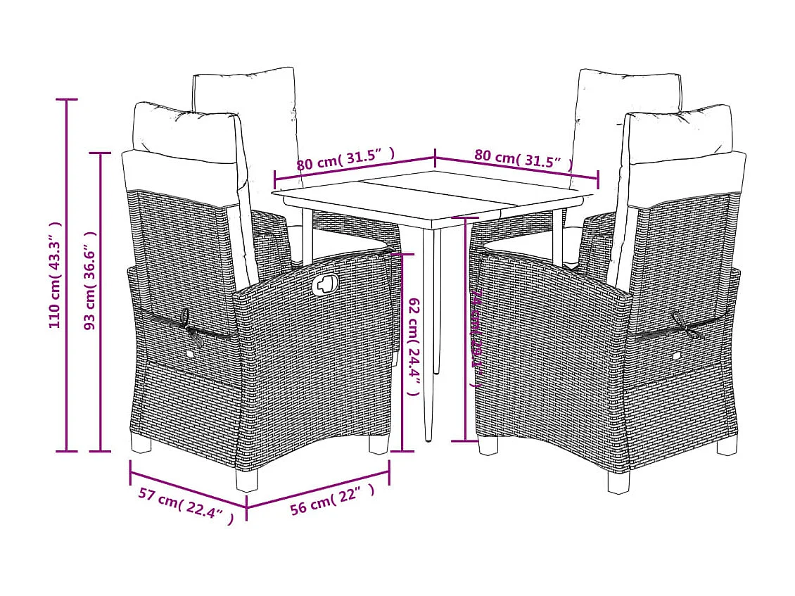 Roland  5-delige Tuinset met kussens poly rattan lichtgrijs