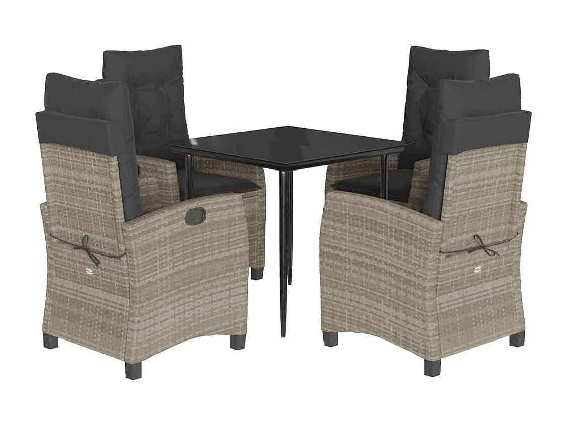 Roland  Ensemble à manger de jardin et coussins 5 pcs gris clair rotin